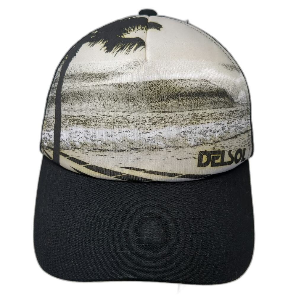 Del Sol Trucker Hat Black One Size Photo Print Palm Tree Beach Mesh Snapback